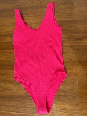 Zara Bright Hot Pink Ribbed One-Piece Bodysuit